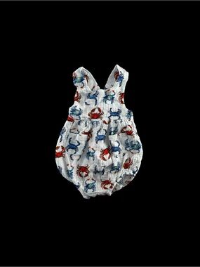 White Crab-Print Baby Romper